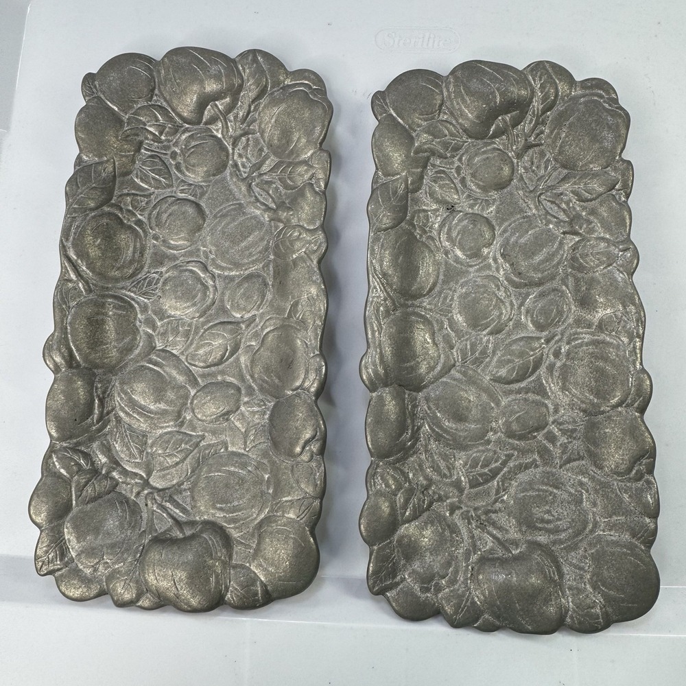 Set Of 2 Vintage Peltrina Pewter Relish Cheese Serving Tray Dish‎ Apple Embossed